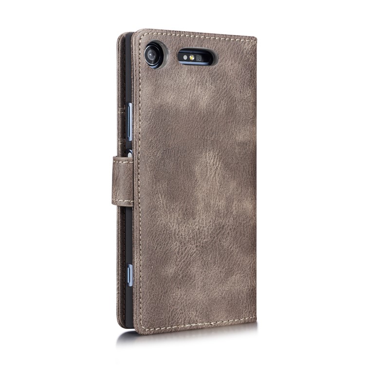 DG.MING Detachable 2-in-1 Split Leather Wallet Cover + PC Back Case for Sony Xperia XZ1 - Grey-7