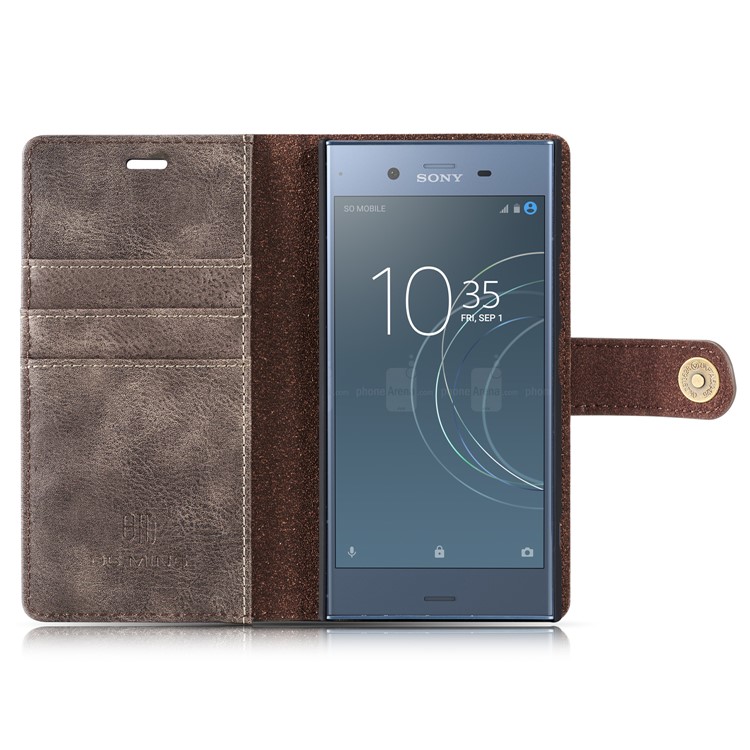 DG.MING Detachable 2-in-1 Split Leather Wallet Cover + PC Back Case for Sony Xperia XZ1 - Grey-8