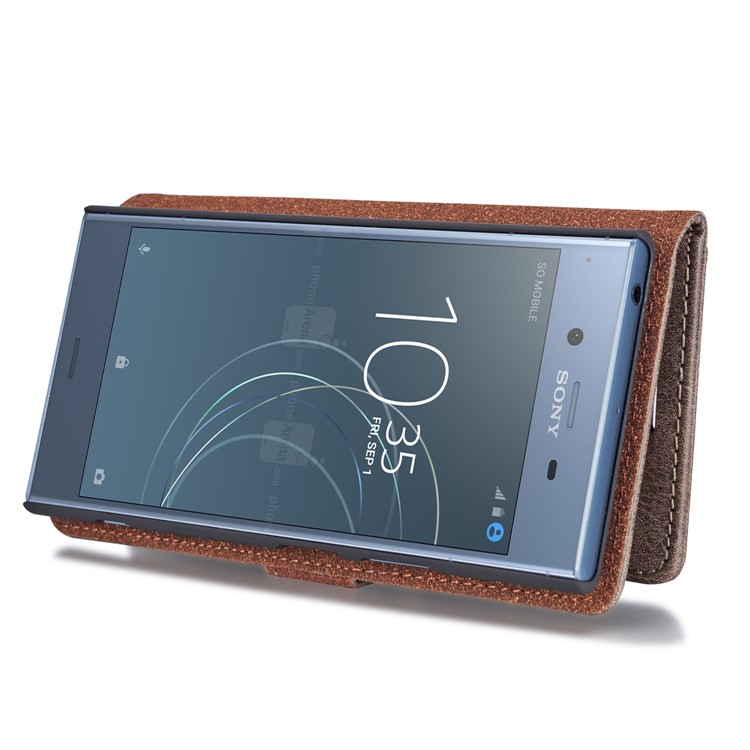 DG.MING Detachable 2-in-1 Split Leather Wallet Cover + PC Back Case for Sony Xperia XZ1 - Grey-9