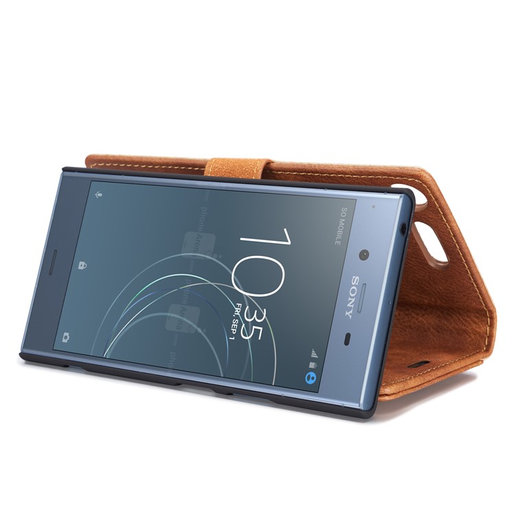 DG.MING Detachable 2-in-1 Split Leather Wallet Shell + PC Back Case Cover for Sony Xperia XZ1 - Brown-10