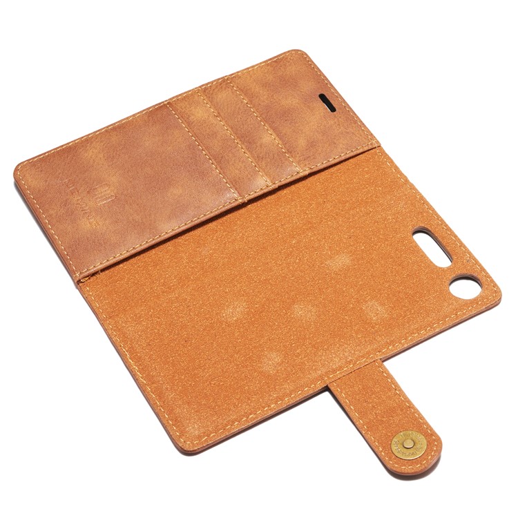 DG.MING Detachable 2-in-1 Split Leather Wallet Shell + PC Back Case Cover for Sony Xperia XZ1 - Brown-14