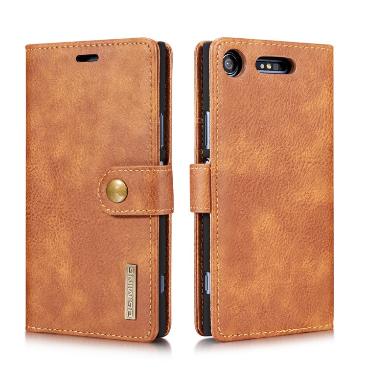 DG.MING Detachable 2-in-1 Split Leather Wallet Shell + PC Back Case Cover for Sony Xperia XZ1 - Brown-3