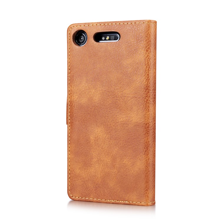 DG.MING Detachable 2-in-1 Split Leather Wallet Shell + PC Back Case Cover for Sony Xperia XZ1 - Brown-5