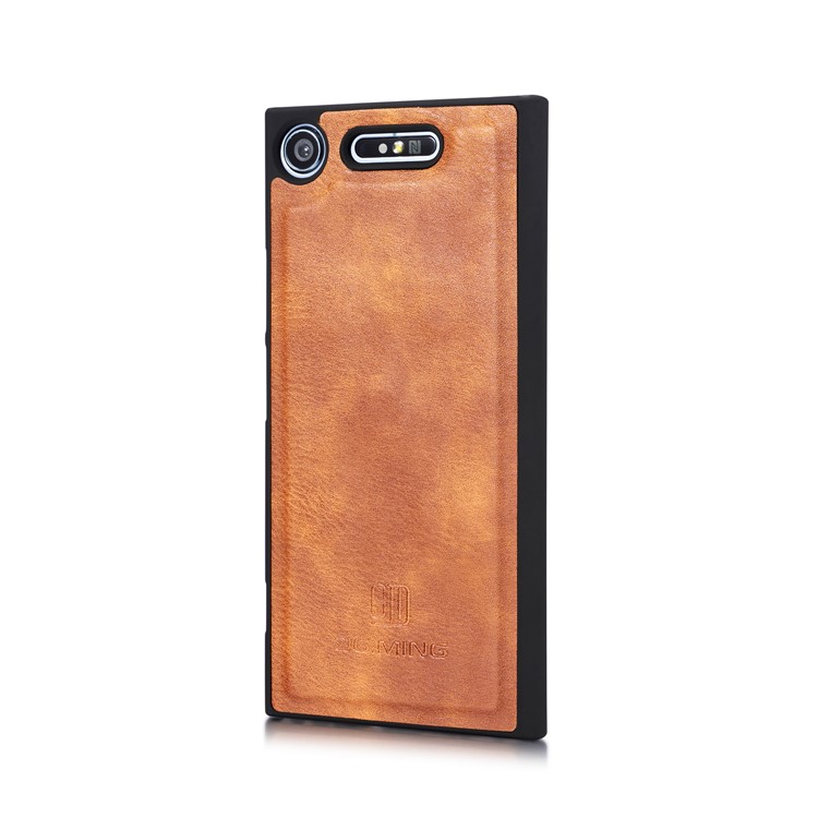 DG.MING Detachable 2-in-1 Split Leather Wallet Shell + PC Back Case Cover for Sony Xperia XZ1 - Brown-6