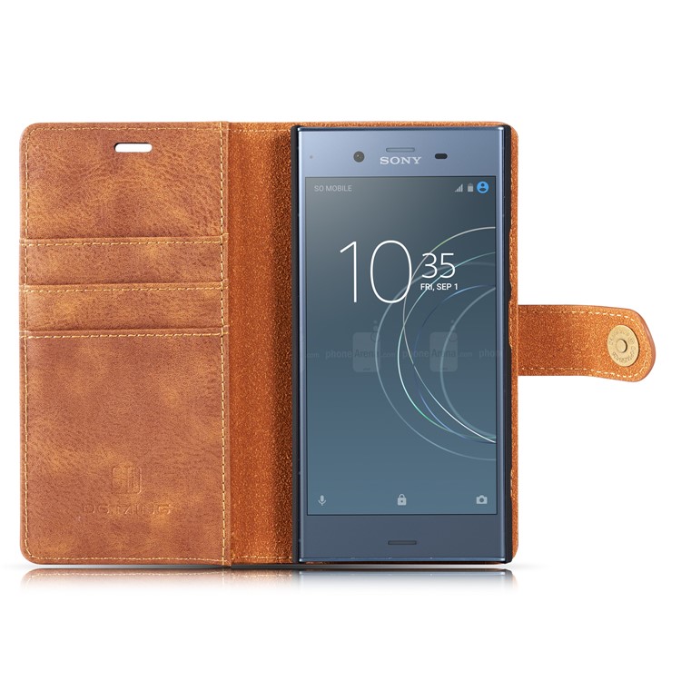 DG.MING Detachable 2-in-1 Split Leather Wallet Shell + PC Back Case Cover for Sony Xperia XZ1 - Brown-8