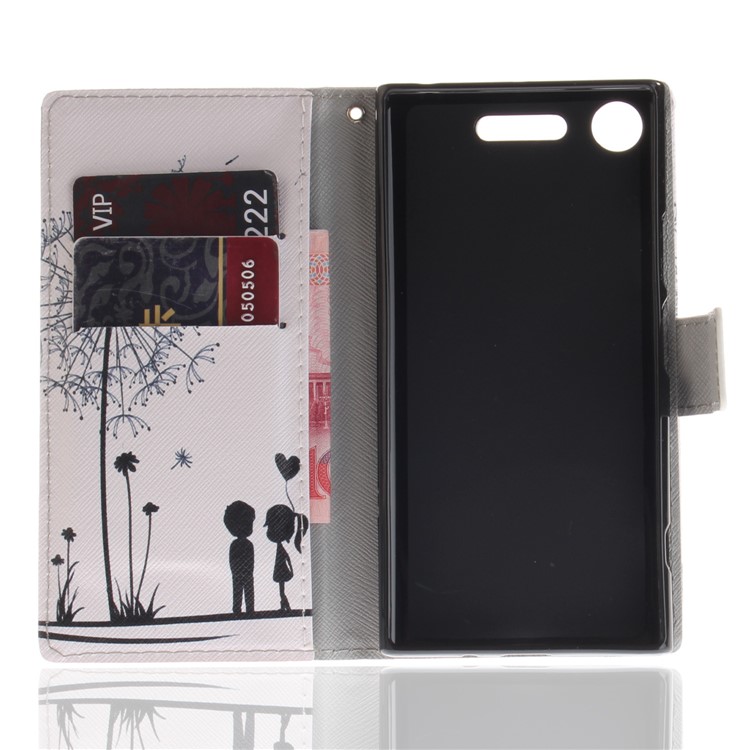 Pattern Printing PU Leather Stand Case for Sony Xperia XZ1 - Dandelion and Lovers-9