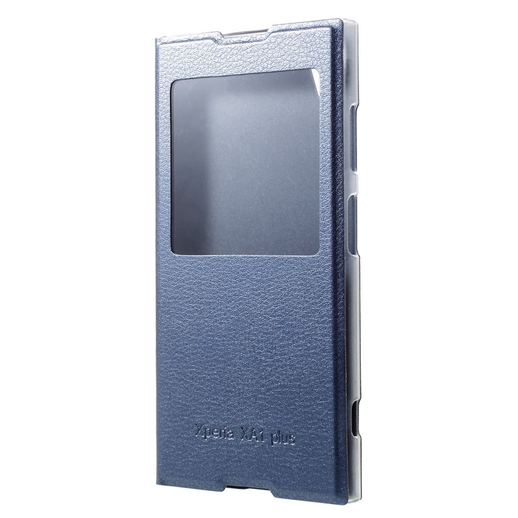 Flip Leather Phone Accessory with View Window for Sony Xperia XA1 Plus - Dark Blue-2