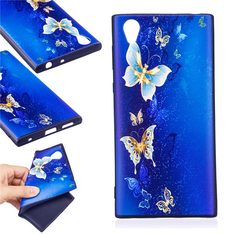 Embossment Pattern TPU Mobile Phone Casing Accessory for Sony Xperia L1 - Blue Butterflies-1