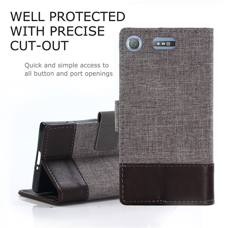 MUXMA PU Leather Splicing Canvas Wallet Case Shell with Stand for Sony Xperia XZ1 Compact - Brown-1