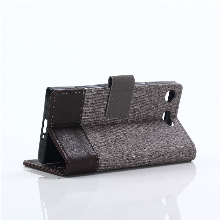 MUXMA PU Leather Splicing Canvas Wallet Case Shell with Stand for Sony Xperia XZ1 Compact - Brown-10