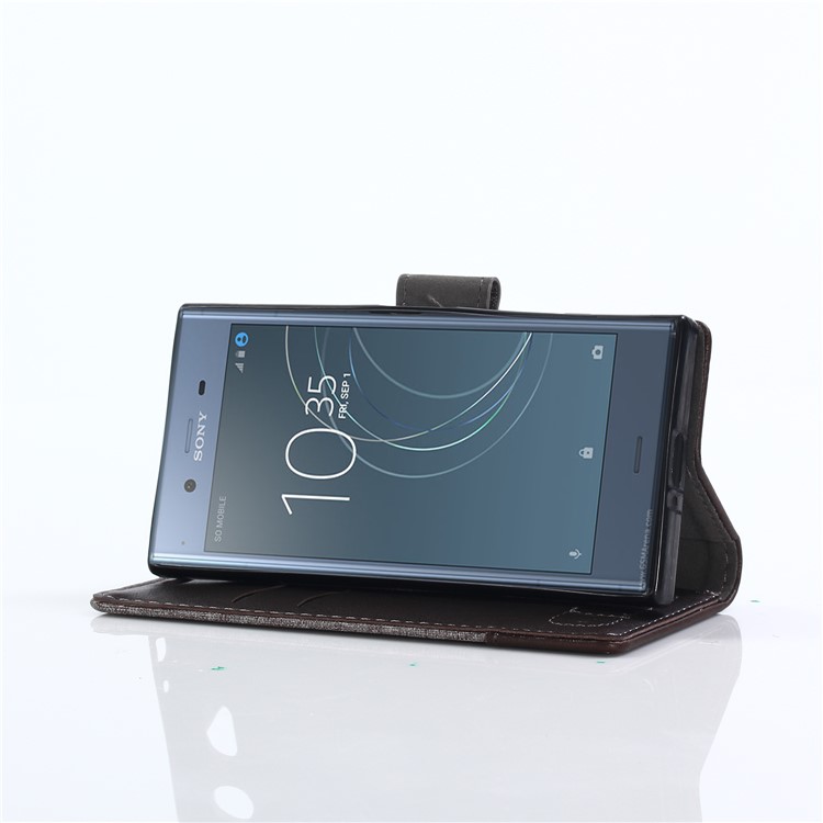 MUXMA PU Leather Splicing Canvas Wallet Case Shell with Stand for Sony Xperia XZ1 Compact - Brown-13