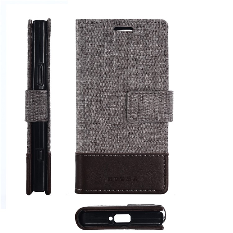 MUXMA PU Leather Splicing Canvas Wallet Case Shell with Stand for Sony Xperia XZ1 Compact - Brown-2