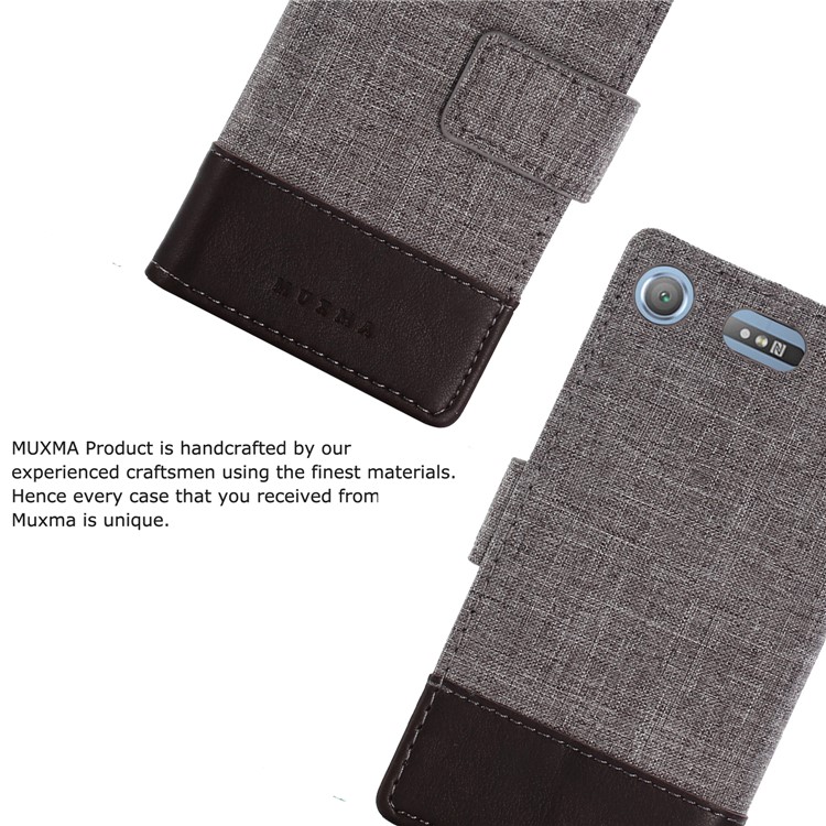 MUXMA PU Leather Splicing Canvas Wallet Case Shell with Stand for Sony Xperia XZ1 Compact - Brown-3