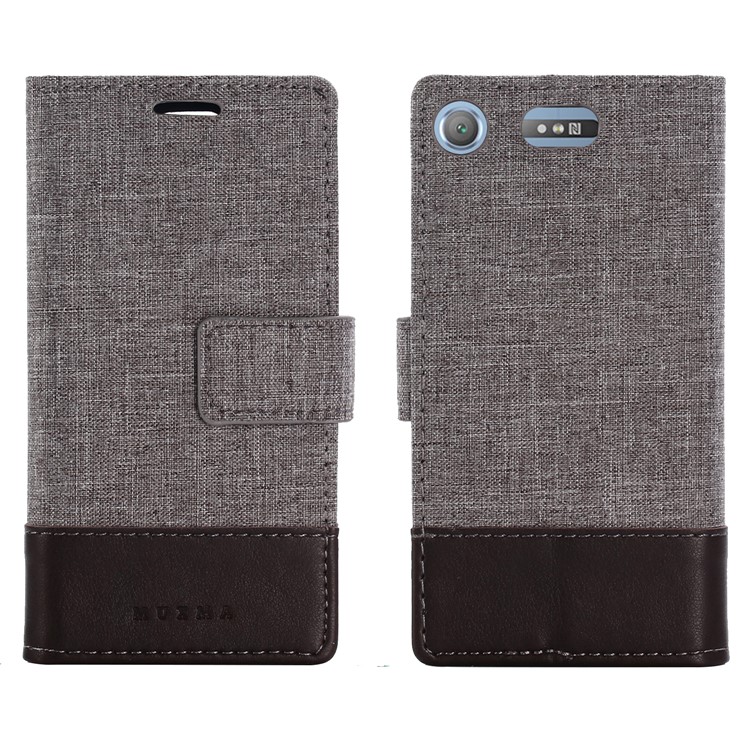 MUXMA PU Leather Splicing Canvas Wallet Case Shell with Stand for Sony Xperia XZ1 Compact - Brown-4