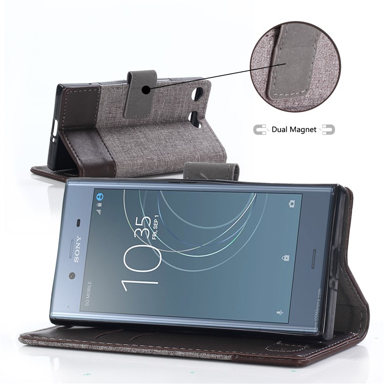 MUXMA PU Leather Splicing Canvas Wallet Case Shell with Stand for Sony Xperia XZ1 Compact - Brown-5