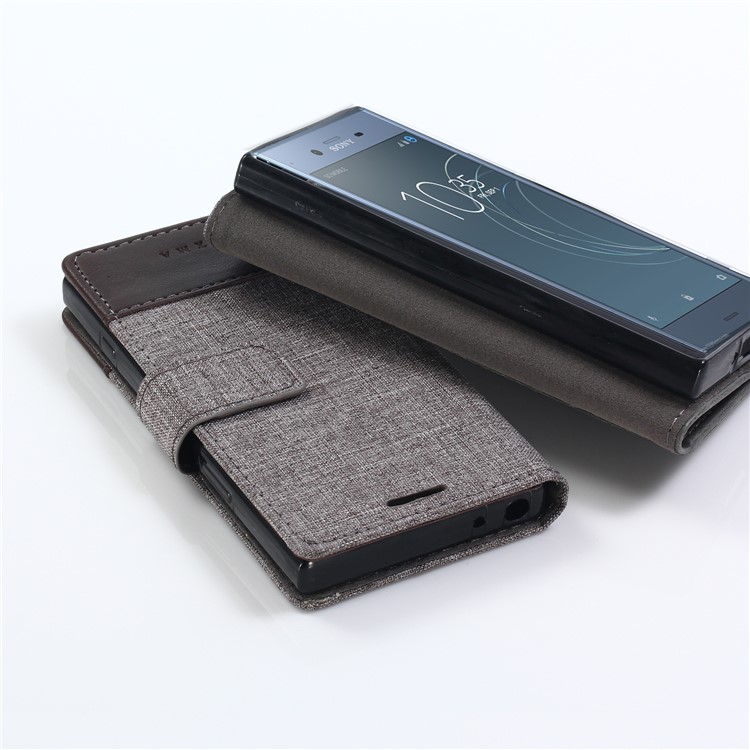 MUXMA PU Leather Splicing Canvas Wallet Case Shell with Stand for Sony Xperia XZ1 Compact - Brown-6