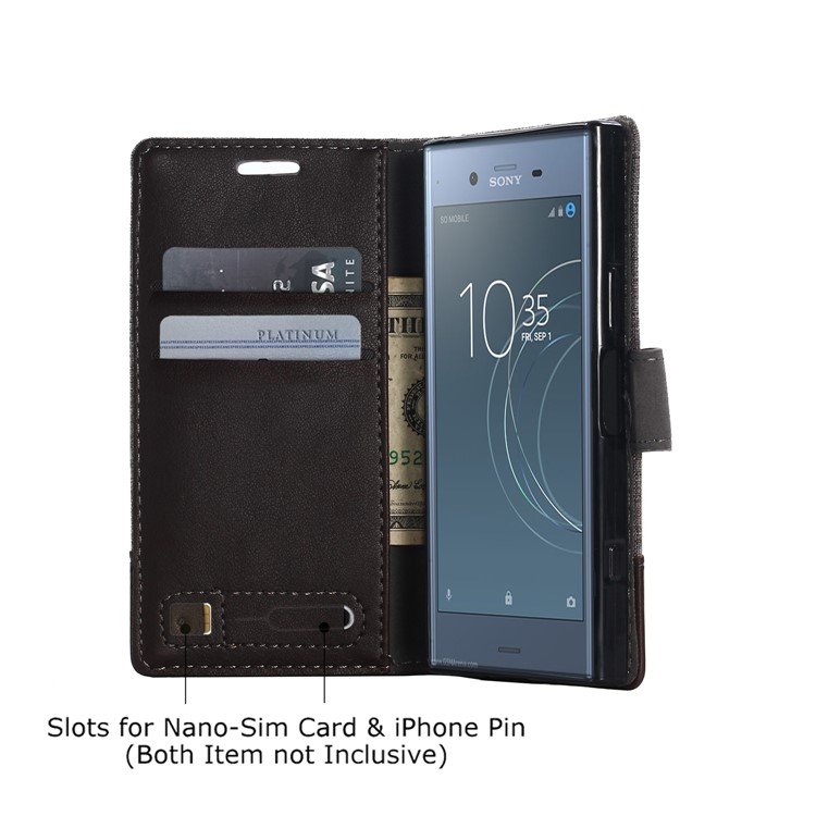 MUXMA PU Leather Splicing Canvas Wallet Case Shell with Stand for Sony Xperia XZ1 Compact - Brown-7