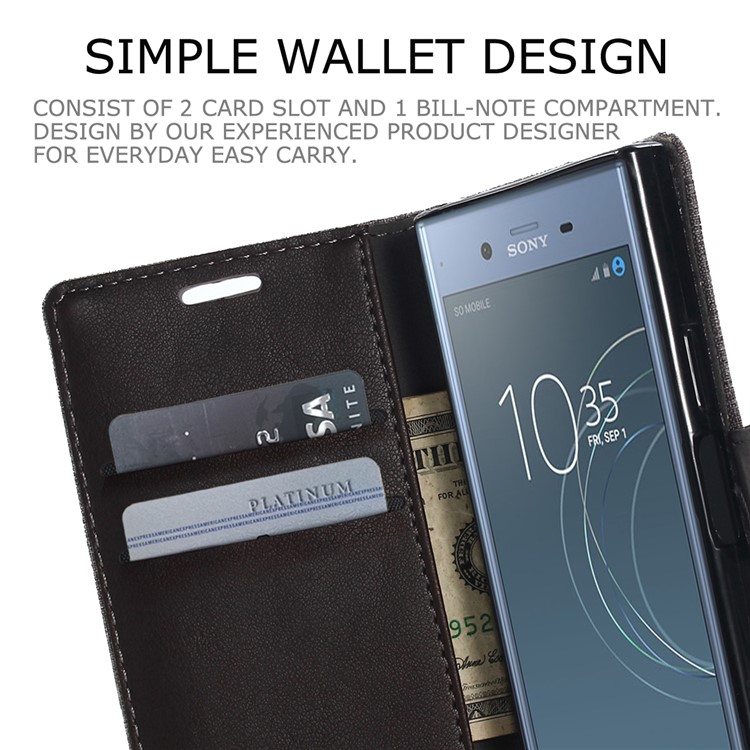 MUXMA PU Leather Splicing Canvas Wallet Case Shell with Stand for Sony Xperia XZ1 Compact - Brown-8