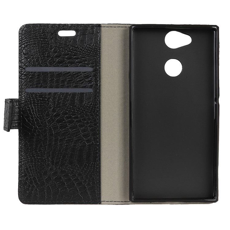 Crocodile Texture PU Leather Wallet Stand Case for Sony Xperia XA2 - Black-4