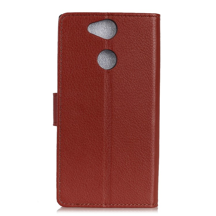 Litchi Skin Wallet Leather Stand Case for Sony Xperia XA2 - Brown-2