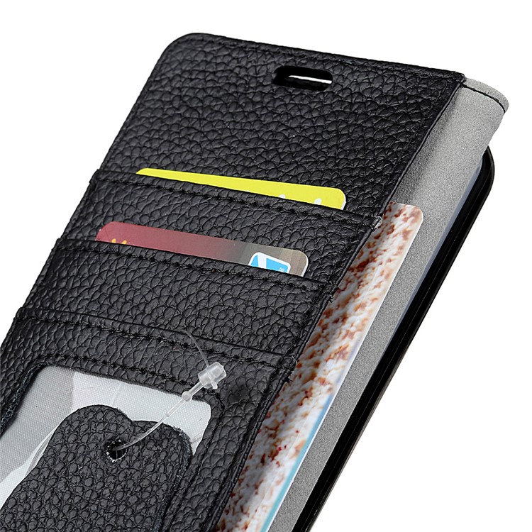 Litchi Texture Genuine Leather Wallet Stand Phone Case for Sony Xperia XA2 - Black-3