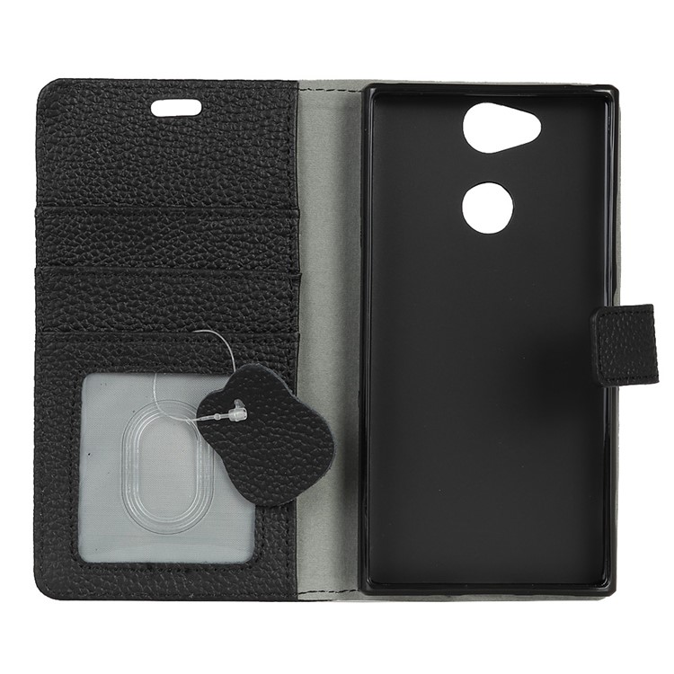Litchi Texture Genuine Leather Wallet Stand Phone Case for Sony Xperia XA2 - Black-4