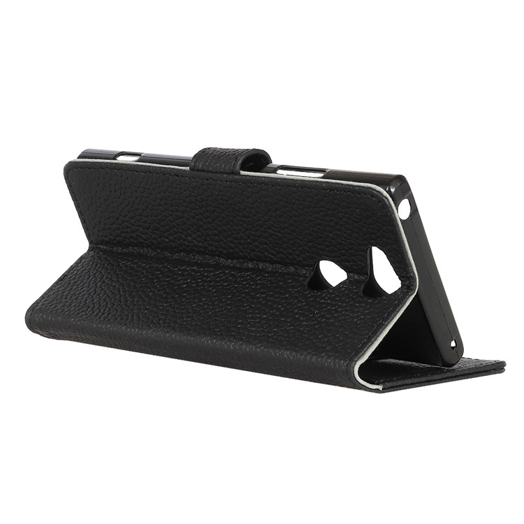 Litchi Texture Genuine Leather Wallet Stand Phone Case for Sony Xperia XA2 - Black-5