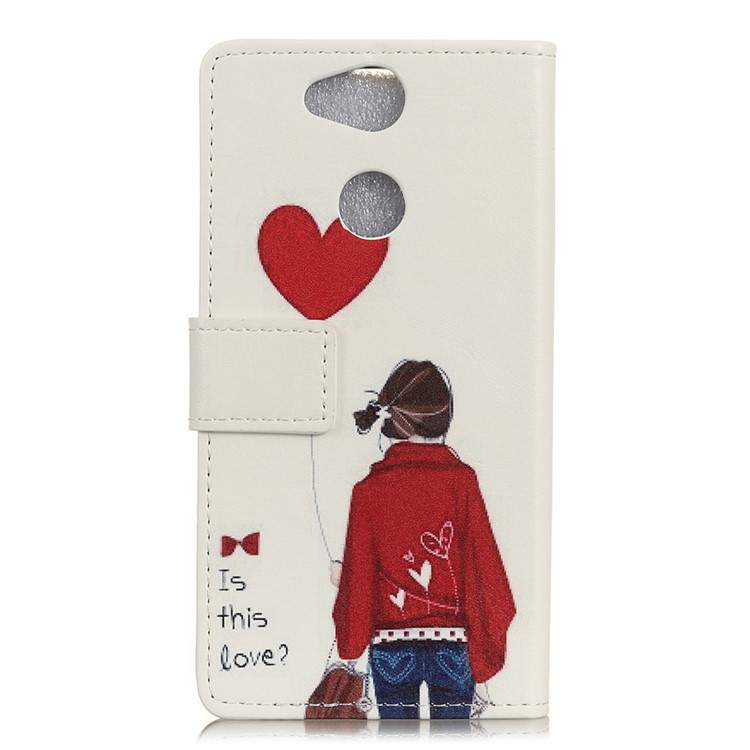 For Sony Xperia XA2 Pattern Printing Leather Wallet Stand Phone Cover - Girl Holding Heart Balloon-2