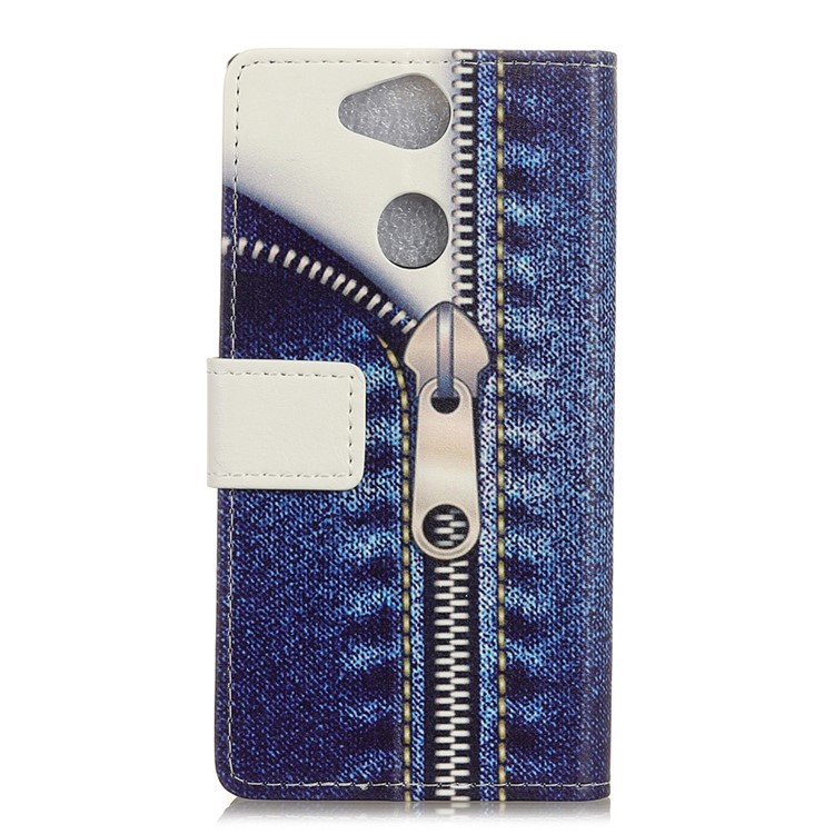 For Sony Xperia XA2 Pattern Printing Leather Card Holder Mobile Phone Shell - Jeans with Zipper-2