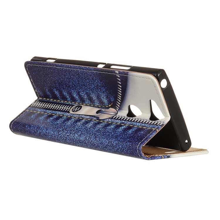 For Sony Xperia XA2 Pattern Printing Leather Card Holder Mobile Phone Shell - Jeans with Zipper-3