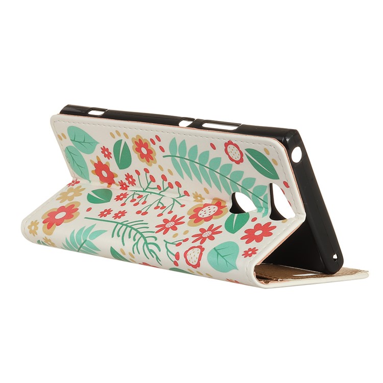 Pattern Printing PU Leather Mobile Shell with Stand for Sony Xperia XA2 - Flowers and Leaves-3