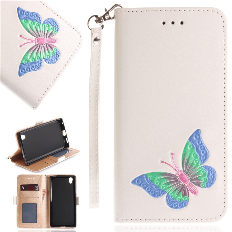 For Sony Xperia L1 Butterfly Pattern Leather Wallet Stand Cover - White-1