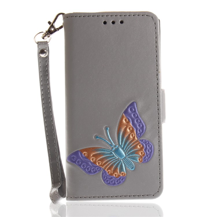 Schmetterlings-Muster Leder Brieftasche Ständer Abdeckung Für Sony Xperia X Kompakt - Grau-2
