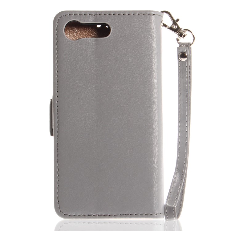 Schmetterlings-Muster Leder Brieftasche Ständer Abdeckung Für Sony Xperia X Kompakt - Grau-3