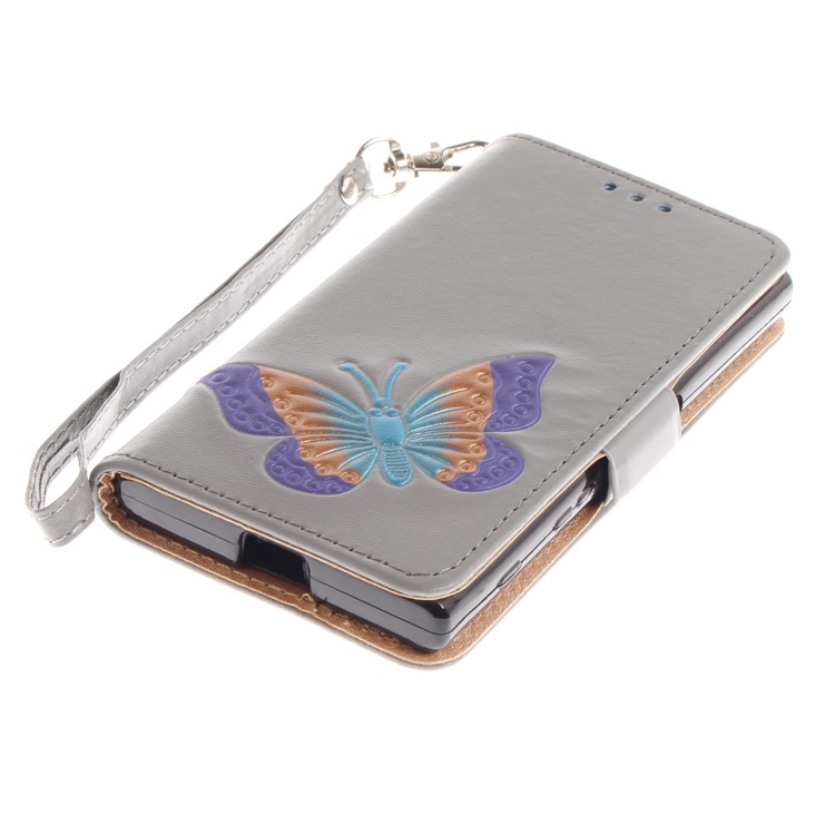 Schmetterlings-Muster Leder Brieftasche Ständer Abdeckung Für Sony Xperia X Kompakt - Grau-6
