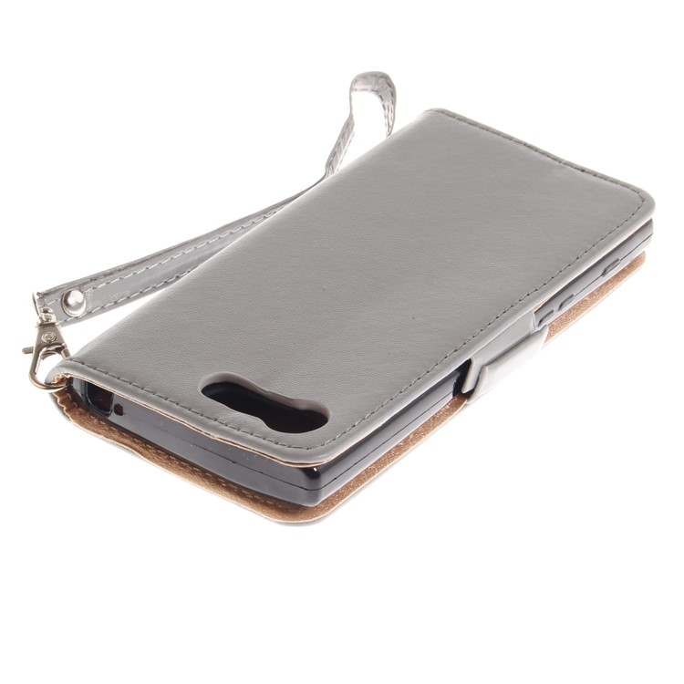 Schmetterlings-Muster Leder Brieftasche Ständer Abdeckung Für Sony Xperia X Kompakt - Grau-7