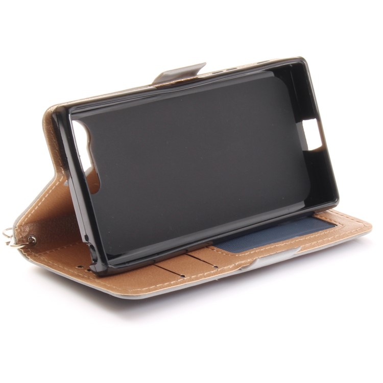 Schmetterlings-Muster Leder Brieftasche Ständer Abdeckung Für Sony Xperia X Kompakt - Grau-8