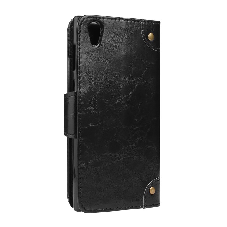 5-Slot Vintage Oil Wax Leather Phone Casing with Stand for Sony Xperia L1 - Black-2