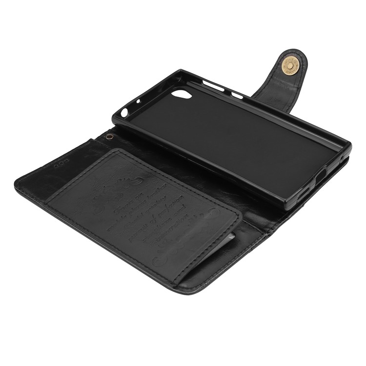 5-Slot Vintage Oil Wax Leather Phone Casing with Stand for Sony Xperia L1 - Black-4