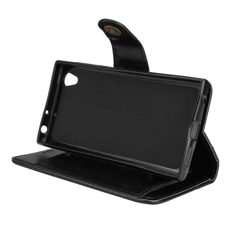 5-Slot Vintage Oil Wax Leather Phone Casing with Stand for Sony Xperia L1 - Black-5