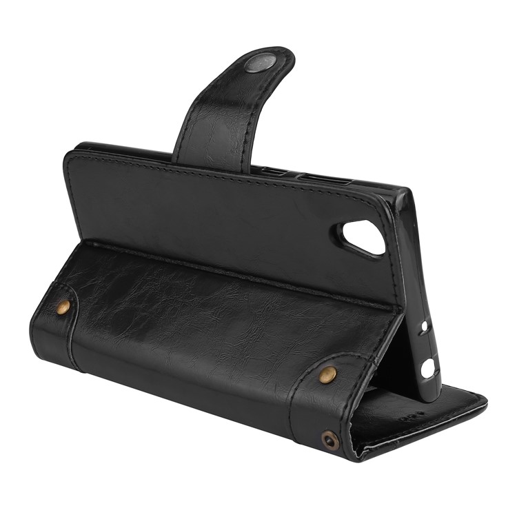 5-Slot Vintage Oil Wax Leather Phone Casing with Stand for Sony Xperia L1 - Black-6