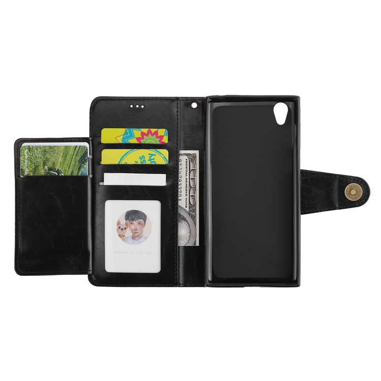 5-Slot Vintage Oil Wax Leather Phone Casing with Stand for Sony Xperia L1 - Black-7
