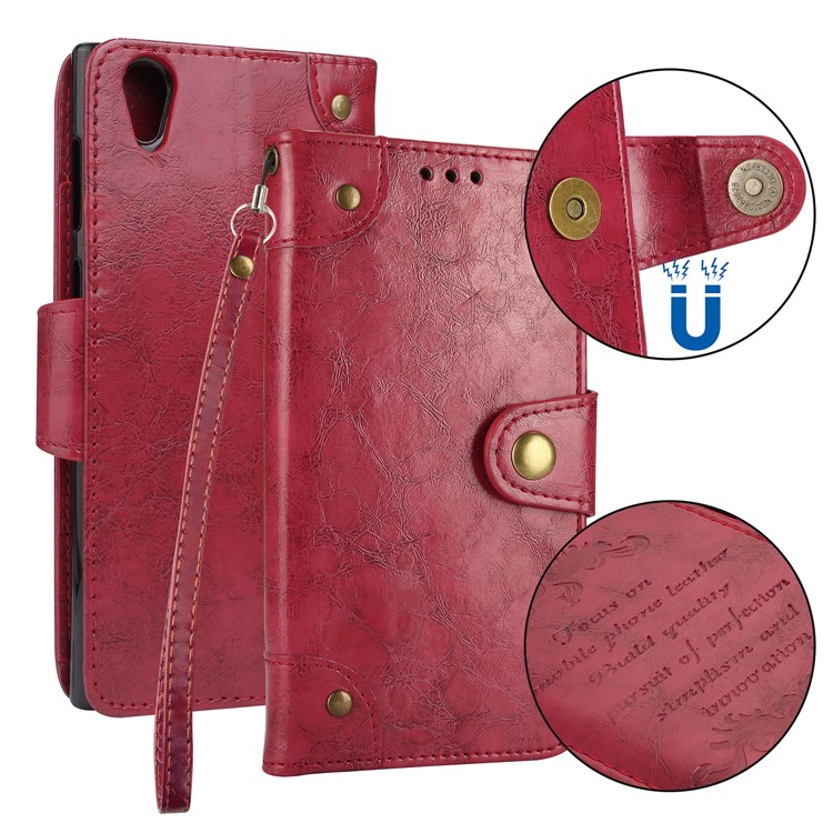 5-Slot Vintage Oil Wax Leather Phone Case with Stand for Sony Xperia L1 - Red-1