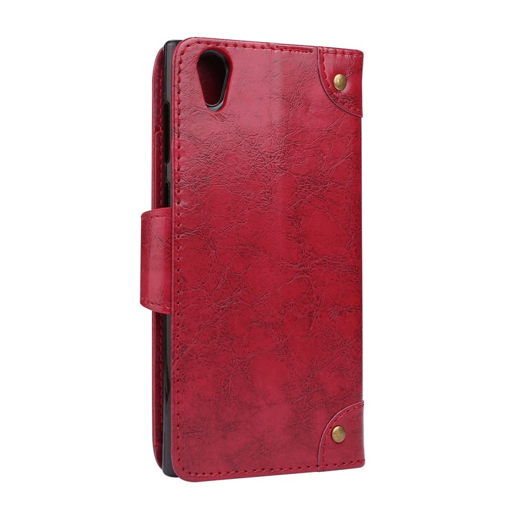 5-Slot Vintage Oil Wax Leather Phone Case with Stand for Sony Xperia L1 - Red-2