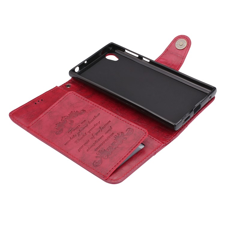5-Slot Vintage Oil Wax Leather Phone Case with Stand for Sony Xperia L1 - Red-4