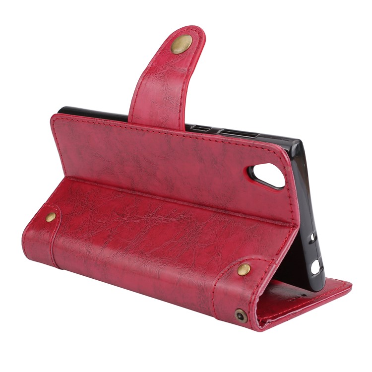 5-Slot Vintage Oil Wax Leather Phone Case with Stand for Sony Xperia L1 - Red-6