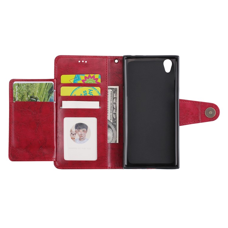 5-Slot Vintage Oil Wax Leather Phone Case with Stand for Sony Xperia L1 - Red-7