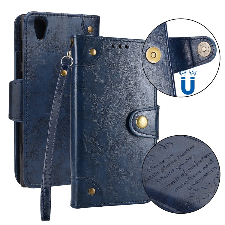 5-Slot Vintage Oil Wax Leather Phone Cover with Stand for Sony Xperia L1 - Blue-1