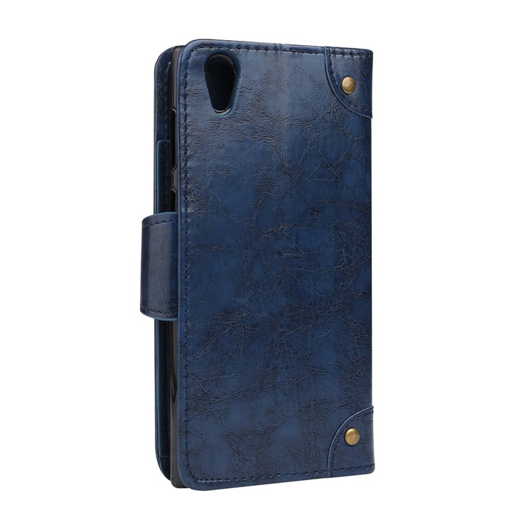 5-Slot Vintage Oil Wax Leather Phone Cover with Stand for Sony Xperia L1 - Blue-2