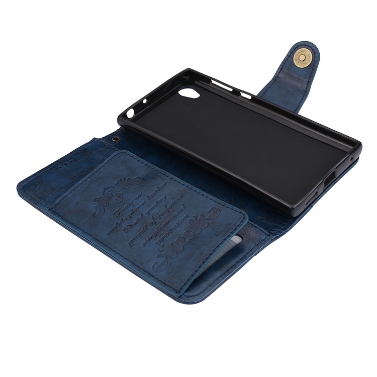 5-Slot Vintage Oil Wax Leather Phone Cover with Stand for Sony Xperia L1 - Blue-4